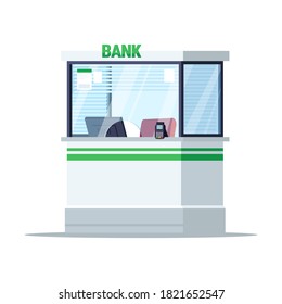 Bank Reception Window Semi Flat RGB Color Vector Illustration. Financial Department Desk. Furniture For Commerce Center. Bank Lobby Counter Isolated Cartoon Object On White Background