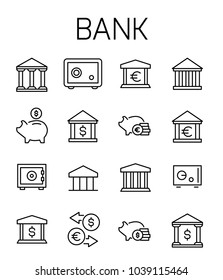 Bank related vector icon set. Well-crafted sign in thin line style with editable stroke. Vector symbols isolated on a white background. Simple pictograms.