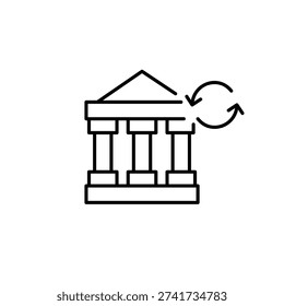 Bank and renew arrows. Account refresh, finance renewal, transaction update. Pixel perfect, editable stroke vector icon