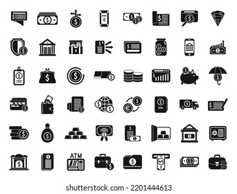 Bank reserves icons set simple vector. Check gold. Money banking