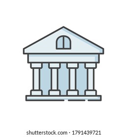 Bank RGB Color Icon. Classic Building With Pillars. Government Building. University Structure. Official Institution Exterior. Financial Service, Bank Account. Isolated Vector Illustration