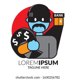 A bank robber with a money bag on his shoulder