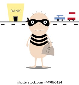 Bank robber vector illustration. Cartoon thief in black mask 