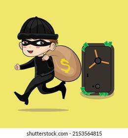 Bank robber vector illustration wearing black costume