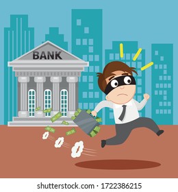 Bank Robbery Crime Man Running Away Bank, illustration vector cartoon
