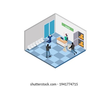 Banküberfall isometrisches 3D-Vektorkonzept für Banner, Website, Illustration, Landing-Page, Flyer, etc.