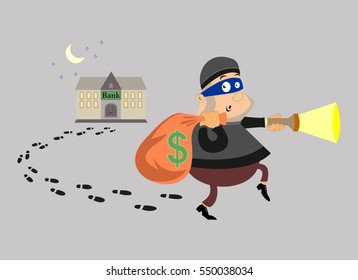 Ein Banküberfall. Vektorillustration.