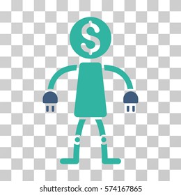 Bank Robot icon. Vector illustration style is flat iconic bicolor symbol, cobalt and cyan colors, transparent background. Designed for web and software interfaces.