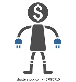 Bank Robot icon. Vector style is bicolor flat iconic symbol with rounded angles, cobalt and gray colors, white background.