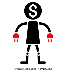 Bank Robot icon. Vector style is bicolor flat iconic symbol with rounded angles, intensive red and black colors, white background.