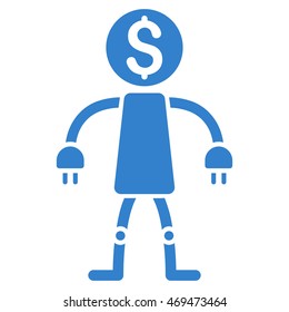 Bank Robot icon. Vector style is flat iconic symbol with rounded angles, cobalt color, white background.