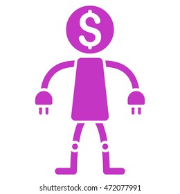 Bank Robot icon. Vector style is flat iconic symbol with rounded angles, violet color, white background.