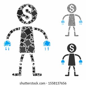 Bank robot mosaic of tremulant elements in variable sizes and color hues, based on bank robot icon. Vector trembly elements are united into collage. Bank robot icons collage with dotted pattern.