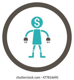 Bank Robot rounded icon. Vector illustration style is flat iconic bicolor symbol, grey and cyan colors, white background.