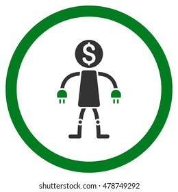 Bank Robot rounded icon. Vector illustration style is flat iconic bicolor symbol, green and gray colors, white background.