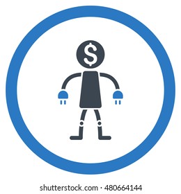 Bank Robot rounded icon. Vector illustration style is flat iconic bicolor symbol, smooth blue colors, white background.