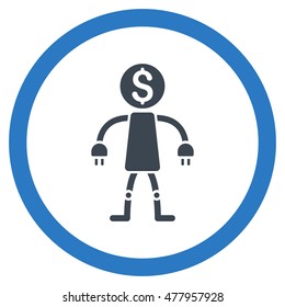 Bank Robot vector bicolor rounded icon. Image style is a flat icon symbol inside a circle, smooth blue colors, white background.