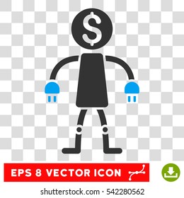 Bank Robot vector icon. Image style is a flat blue and gray icon symbol.