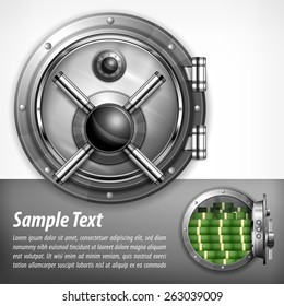 Bank Round Metallic Vault On White & Text, Vector Illustration