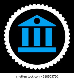 Bank round stamp icon. This flat vector symbol is drawn with blue and white colors on a black background.