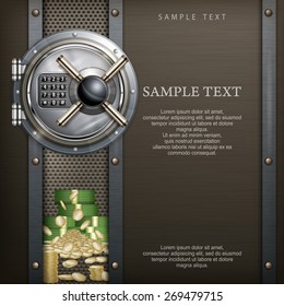 Bank Round Vault On Metallic With Money, Security Concept, Vector Illustration