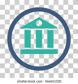 Bank rounded icon. Vector illustration style is flat iconic bicolor symbol inside a circle, cobalt and cyan colors, transparent background. Designed for web and software interfaces.