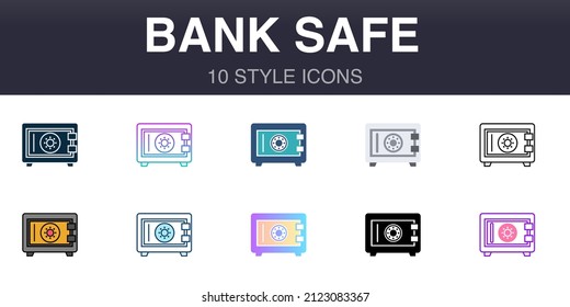 Bank safe 10 style universal icons  line  outline  simple  flat  filled  two coloured  gradient elements