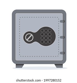 Caja de seguridad bancaria. Caja fuerte cerrada aislada en un fondo blanco. Ahorro de efectivo en garantía y concepto de protección monetaria. Ilustración plana vectorial.