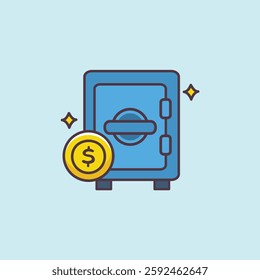 Bank safe and coin vector icon in a flat style