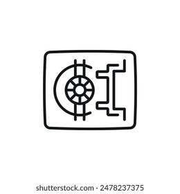 Icono lineal de caja de seguridad bancaria. Ilustración personalizable de línea. Símbolo de contorno. Vector de dibujo de contorno aislado. Trazo editable