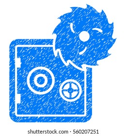 Bank Safe Hacking Theft grainy textured icon for overlay watermark stamps. Flat symbol with dust texture. Dotted vector blue ink rubber seal stamp with grunge design on a white background.
