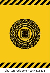 bank safe icon black grunge emblem, yellow warning sign. Vector Illustration. Detailed.