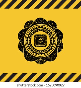 bank safe icon black grunge emblem with yellow background. Vector Illustration. Detailed.