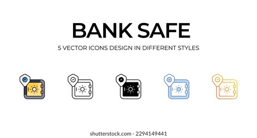Bank Safe Icon Design in Five style with Editable Stroke. Line, Solid, Flat Line, Duo Tone Color, and Color Gradient Line. Suitable for Web Page, Mobile App, UI, UX and GUI design.