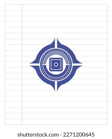 bank safe icon draw with pen effect. Blue ink. Vector Illustration. Detailed. 