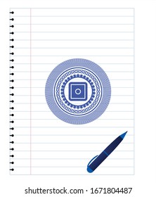 bank safe icon drawn with pen. Blue ink. Vector Illustration. Detailed.