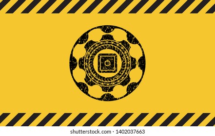 bank safe icon grunge black emblem with yellow background, warning sign. Vector Illustration. Detailed.