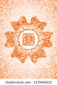 bank safe icon inside abstract orange mosaic emblem