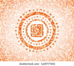 bank safe icon inside abstract orange mosaic emblem with background