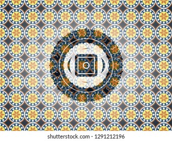 bank safe icon inside arabesque badge. arabic decoration.