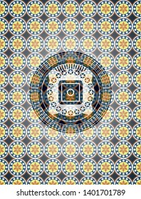 bank safe icon inside arabesque style emblem. arabic decoration.