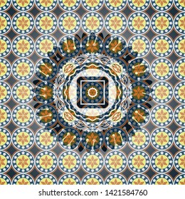 bank safe icon inside arabesque emblem background. arabic decoration.