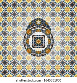 bank safe icon inside arabesque style emblem. arabic decoration.