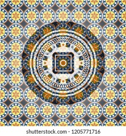 bank safe icon inside arabic style emblem. Arabesque decoration.
