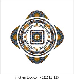 bank safe icon inside arabic style emblem. Arabesque decoration.