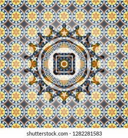 bank safe icon inside arabic style emblem. Arabesque decoration.