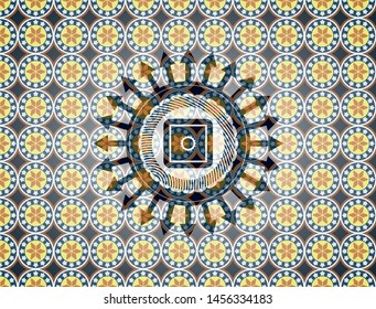 bank safe icon inside arabic emblem. Arabesque decoration.