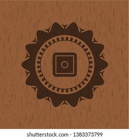 bank safe icon inside badge with wood background