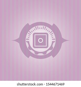 bank safe icon inside badge with pink background