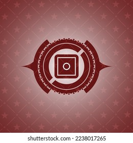 bank safe icon inside badge with red background. 